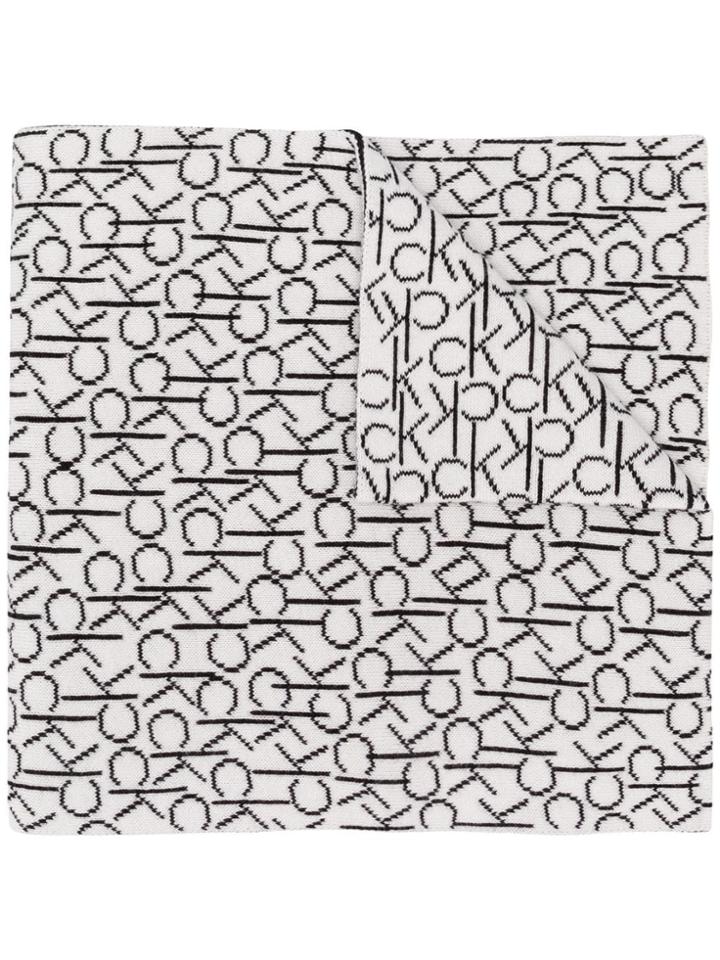 Calvin Klein Two Tone Monogram Scarf - White