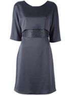 Armani Collezioni Beaded Waist Satin Dress, Women's, Size: 42, Grey, Polyester/glass