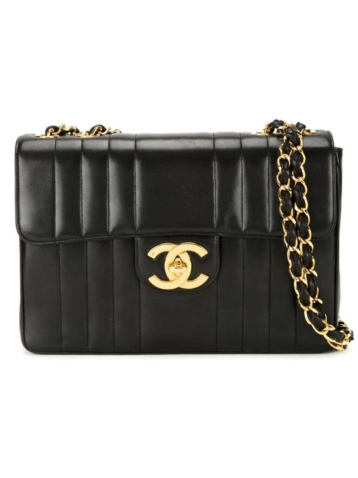 Chanel Pre-owned Stripe Quilted Shoulder Bag - Black