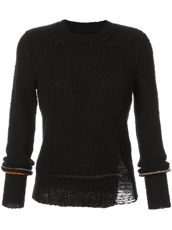 Raquel Allegra - Long Sleeve Distressed Knitted Sweater - Women - Cotton/polyester - 0, Black, Cotton/polyester