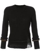 Raquel Allegra - Long Sleeve Distressed Knitted Sweater - Women - Cotton/polyester - 0, Black, Cotton/polyester