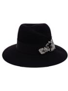 Maison Michel Leaf Embellished Felt Hat, Women's, Size: Small, Black, Wool/metal (other)