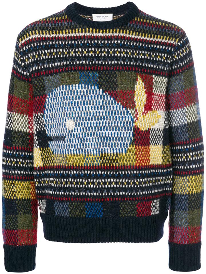 Thom Browne Fair Isle Gingham Check Mohair Tweed Crewneck Pullover -
