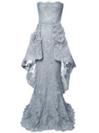 Marchesa Lace Bardot Gown - Grey