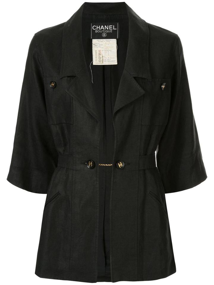 Chanel Pre-owned Linen Three-quarter Sleeves Fitted Jacket - Black