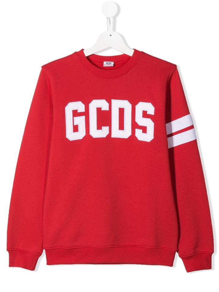 Gcds Kids Banded Sleeve Logo Sweatshirt - Red