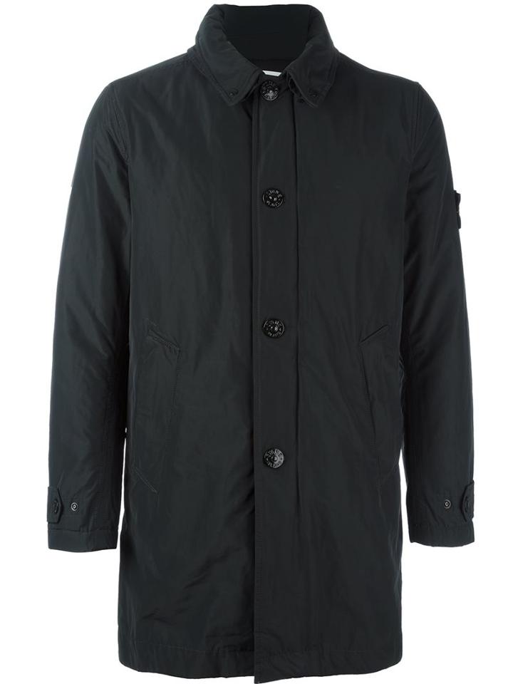 Stone Island Single Breasted Coat, Men's, Size: Small, Black, Polyester/polyamide/cotton