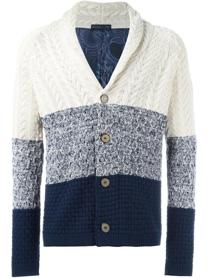 Etro Cable Knit Cardigan, Men's, Size: Xl, White, Cotton/silk