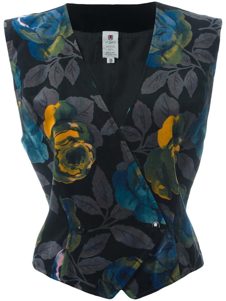 Emanuel Ungaro Vintage Floral Print Velvet Waistcoat - Black