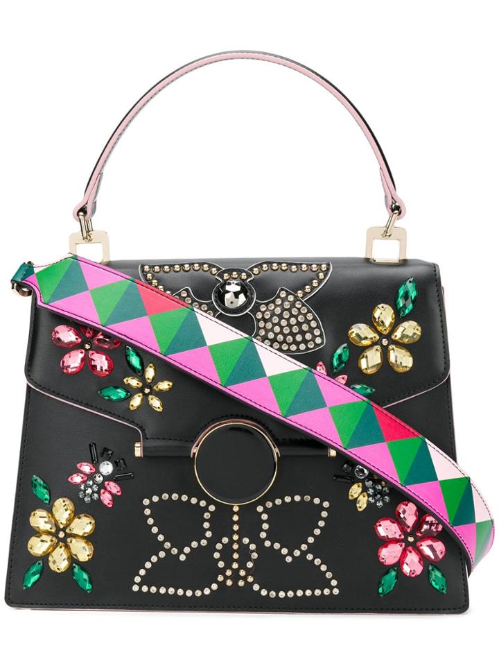 Tosca Blu Crystal Embellished Tote - Black