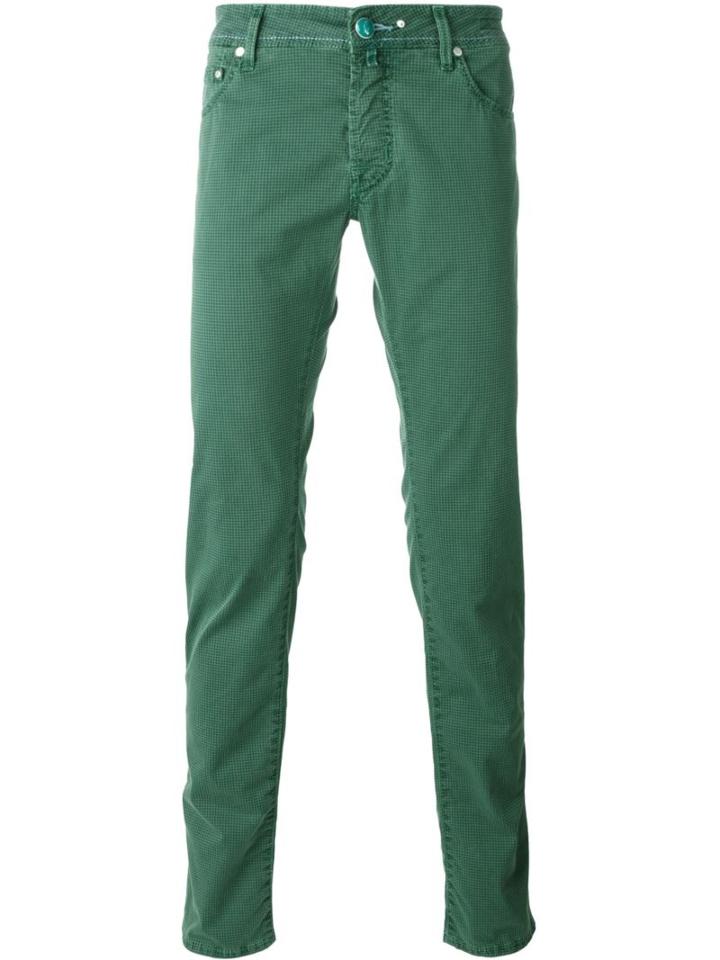 Jacob Cohen Houndstooth Pattern Jeans, Men's, Size: 31, Green, Cotton/spandex/elastane