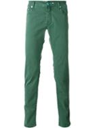 Jacob Cohen Houndstooth Pattern Jeans, Men's, Size: 31, Green, Cotton/spandex/elastane