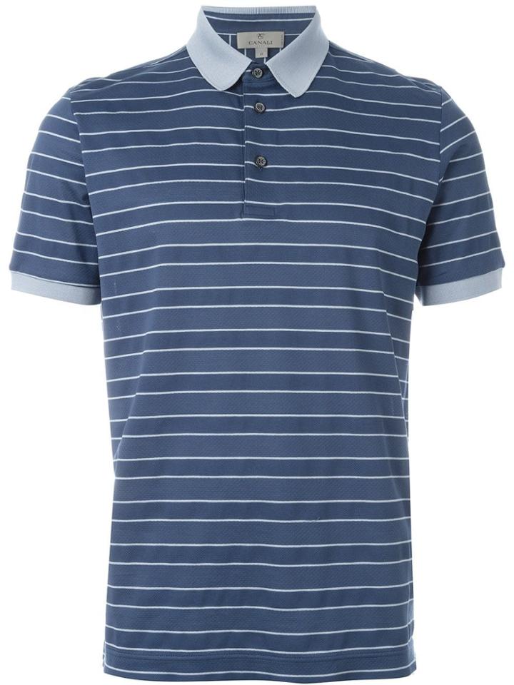 Canali Striped Polo Shirt - Blue