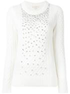 Michael Michael Kors Embellished Fair Isle Jumper, Women's, Size: Small, Nude/neutrals, Viscose/nylon/wool