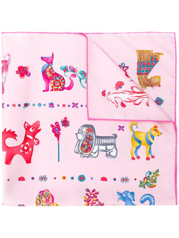Salvatore Ferragamo Dog Print Scarf - Pink & Purple