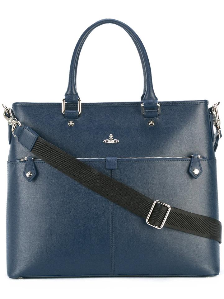 Vivienne Westwood Logo Pin Tote Bag, Adult Unisex, Blue, Leather