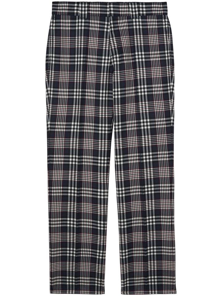 Burberry Slim Fit Check Wool Mohair Silk Tailored Trousers - Blue