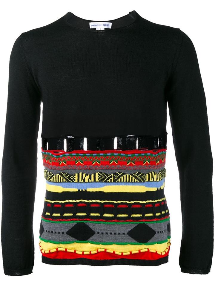 Comme Des Garçons Shirt Pattern Embroidered Jumper, Men's, Size: Large, Black, Acrylic/wool