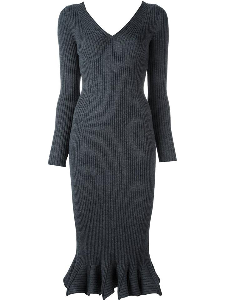 Lanvin Ribbed Knit Frill Dress