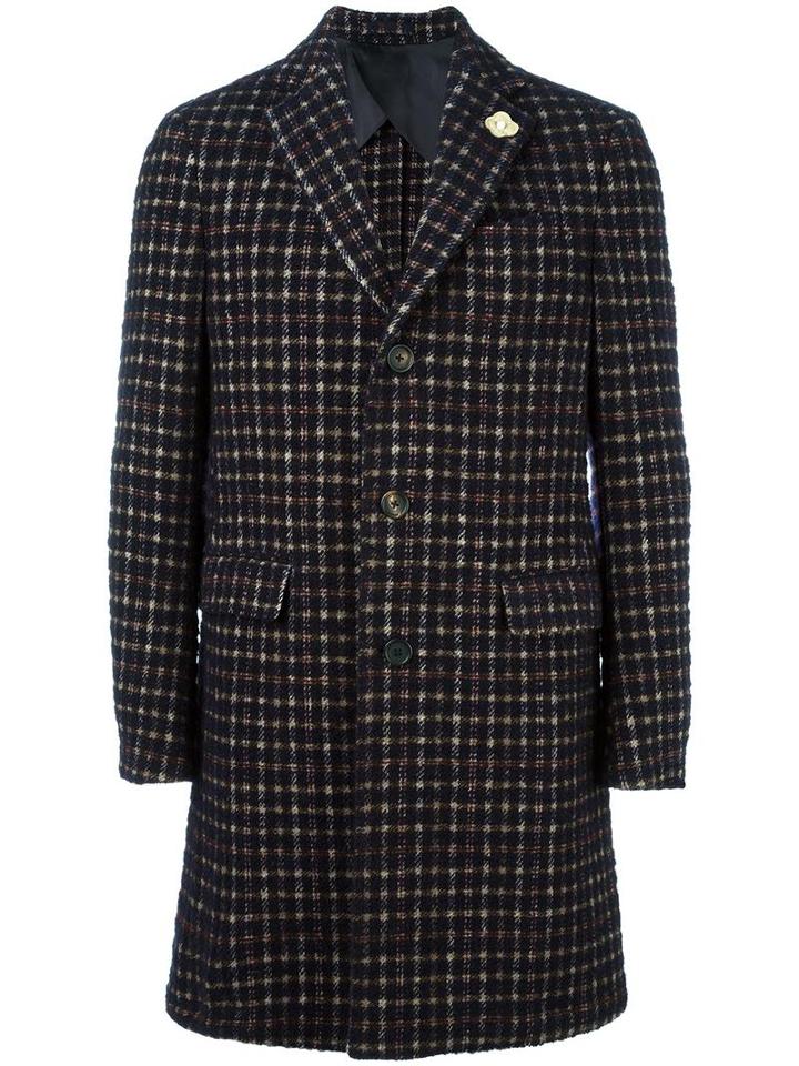 Lardini Checked Coat, Men's, Size: 48, Blue, Acrylic/polyamide/polyester/alpaca