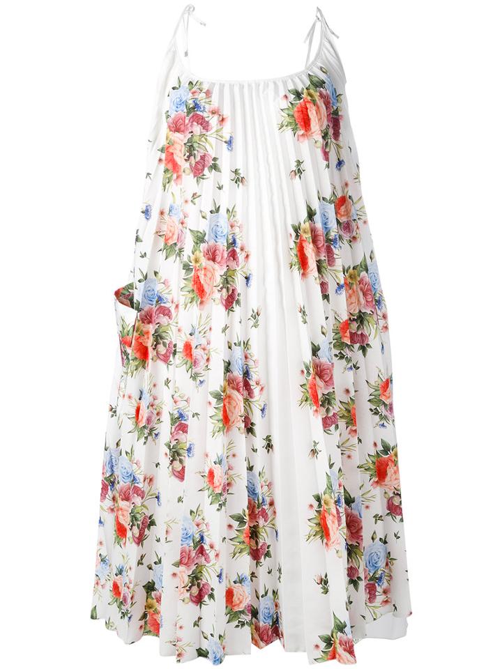 Wunderkind - Floral Sleeveless Pleated Dress - Women - Cotton/polyester - 38, White, Cotton/polyester