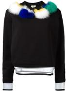 Fendi - Pom-pom Sweatshirt - Women - Silk/cotton/fox Fur/polyamide - 42, Black, Silk/cotton/fox Fur/polyamide