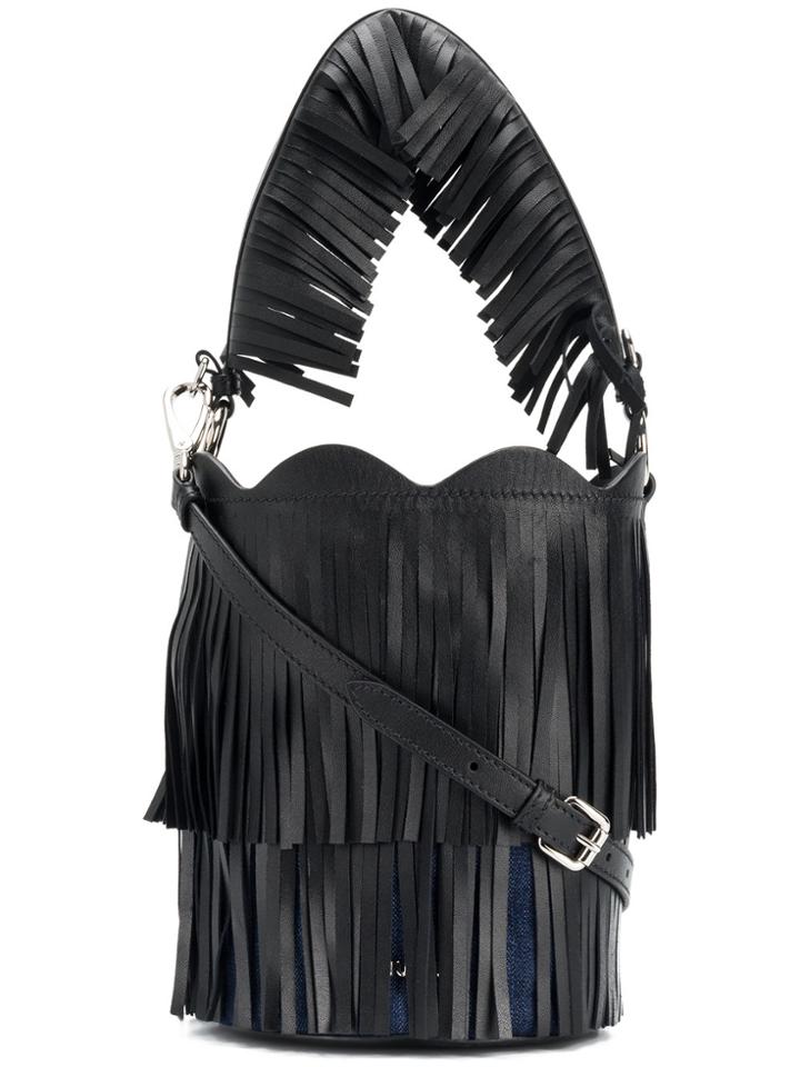 Miu Miu Denim Tassel Trim Bucket Bag - Black
