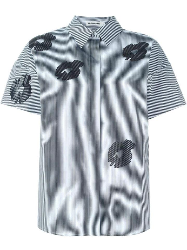 Jil Sander Flower Print Striped Shirt - Blue