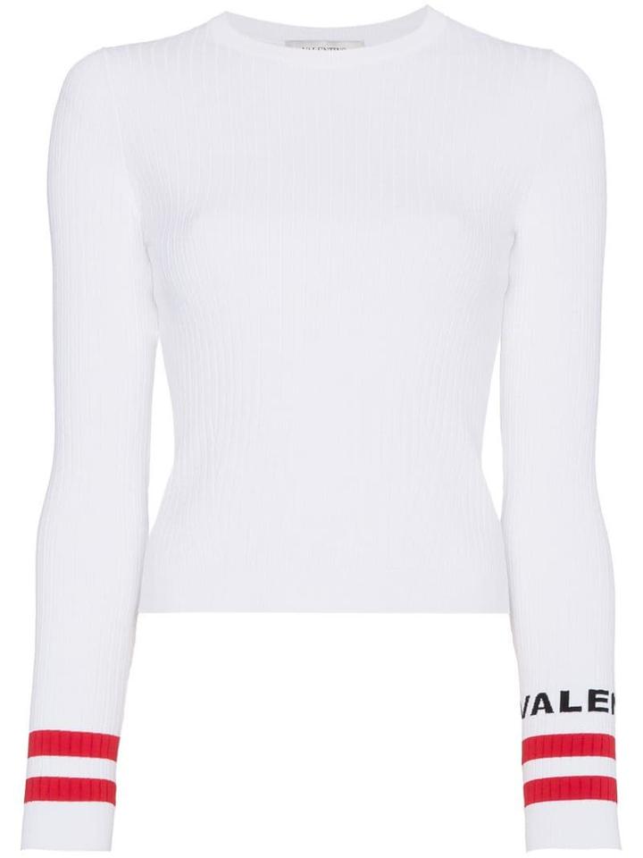 Valentino Ribbed Logo Cuff Top - White