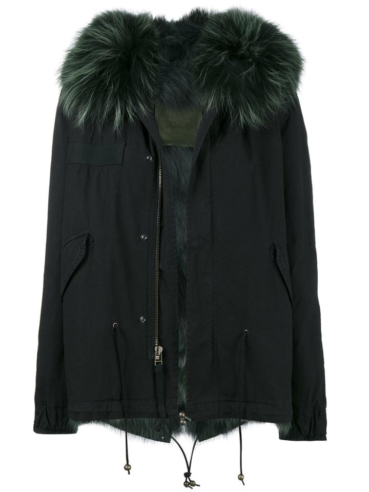Mr & Mrs Italy Black Green Fur Trim Hooded Parka