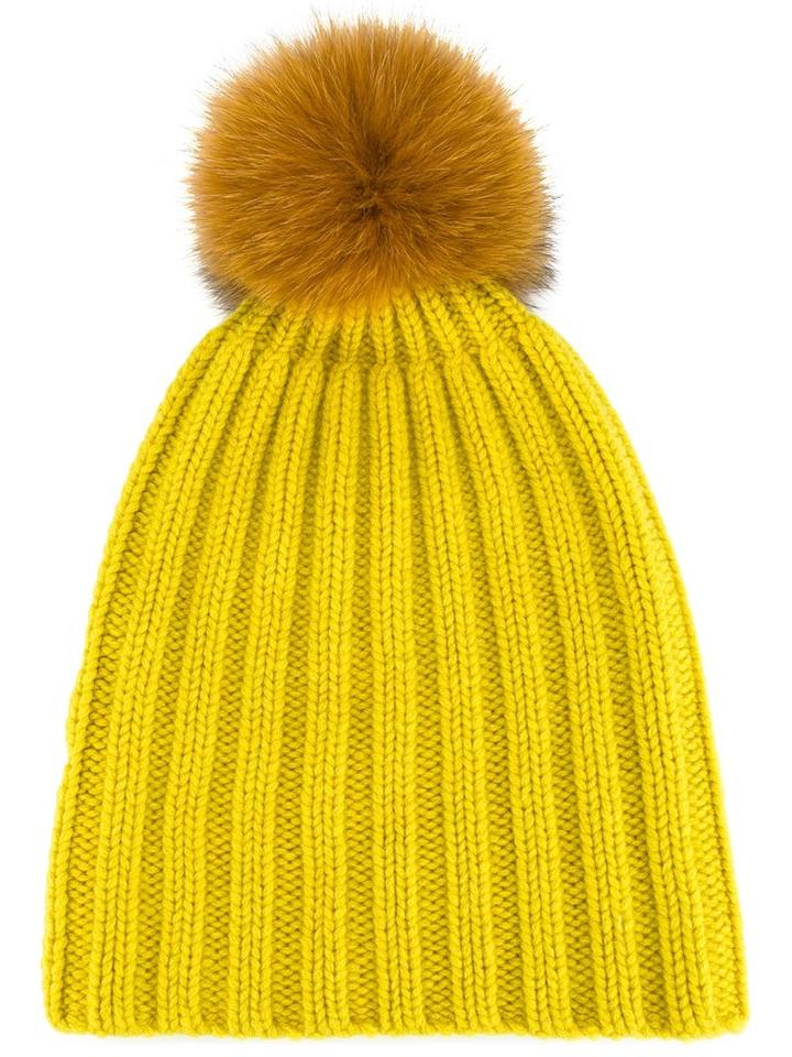 Danielapi Pompom Ribbed Beanie, Adult Unisex, Yellow/orange, Cashmere