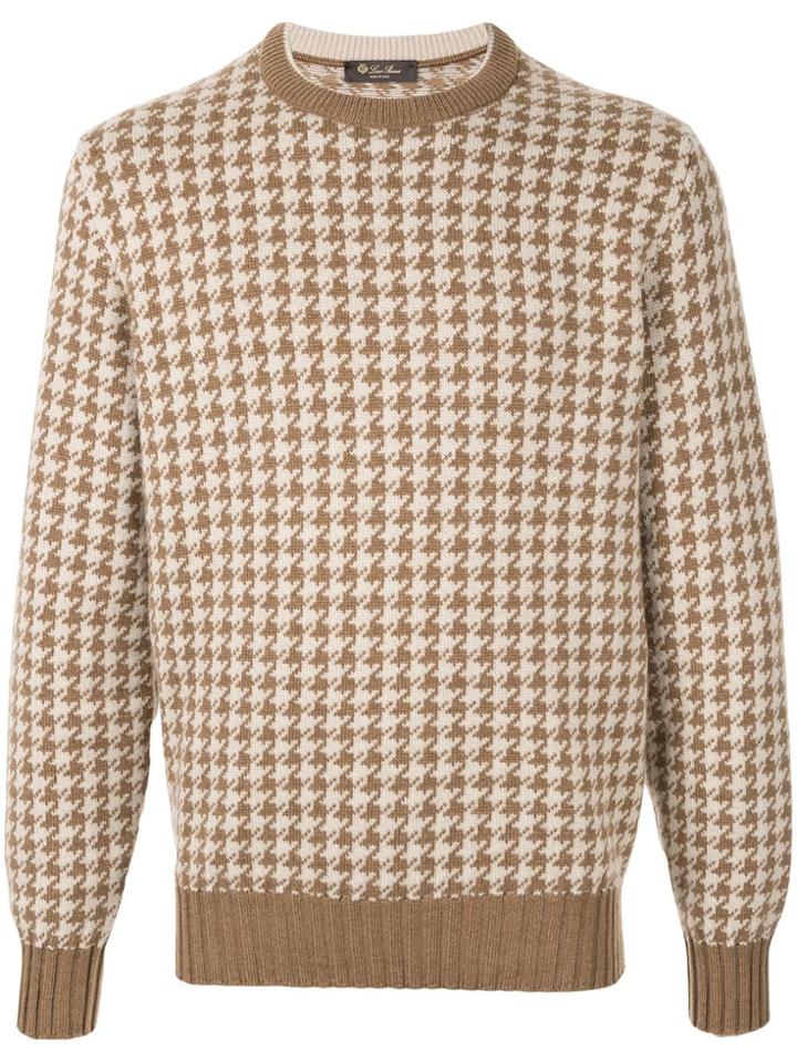 Loro Piana Crew Neck Houndstooth Sweater - Brown