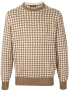 Loro Piana Crew Neck Houndstooth Sweater - Brown