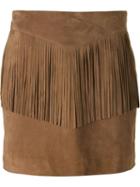Saint Laurent Fringed Mini Skirt, Women's, Size: 40, Brown, Silk/goat Skin