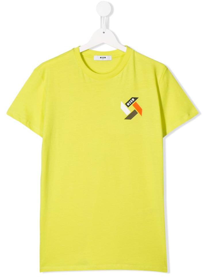 Msgm Kids Teen Chest-logo Print T-shirt - Yellow