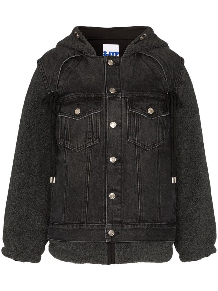 Sjyp Hooded Sherpa Denim Jacket - Black