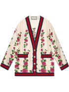Gucci Rose Garden Print Silk Cardigan - Pink & Purple