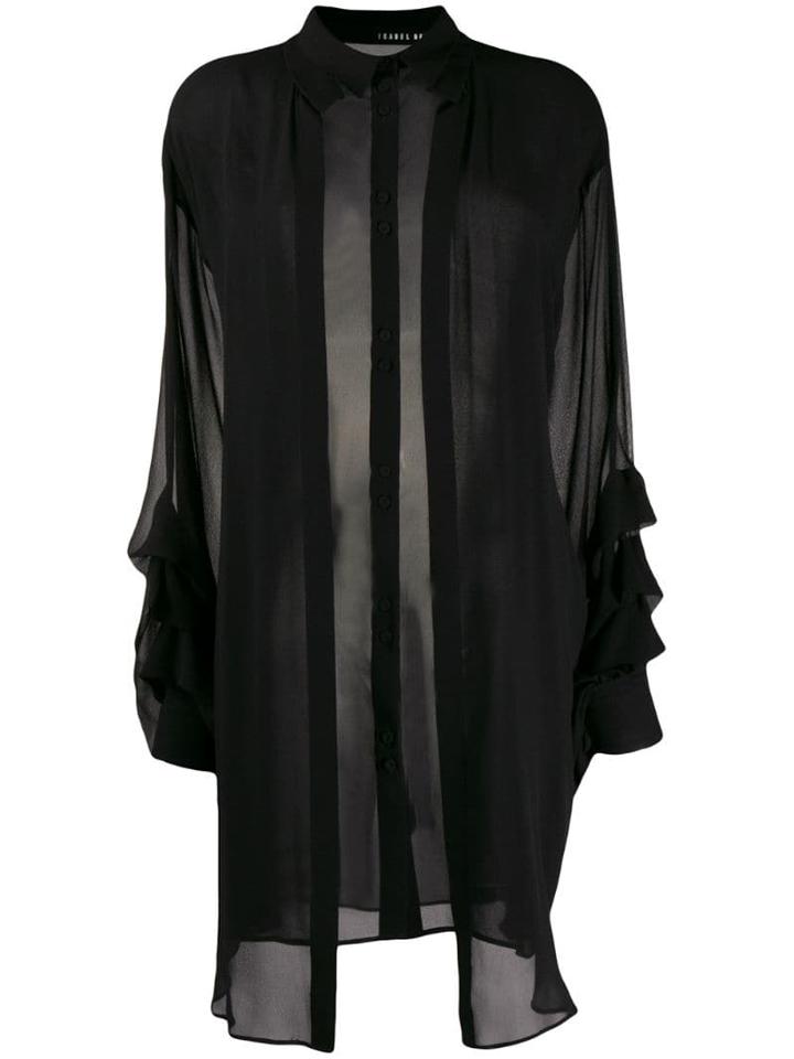 Isabel Benenato Longline Silk Blouse - Black