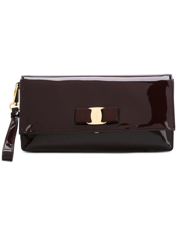 Salvatore Ferragamo Medium Logo Clutch, Women's, Red, Patent Leather