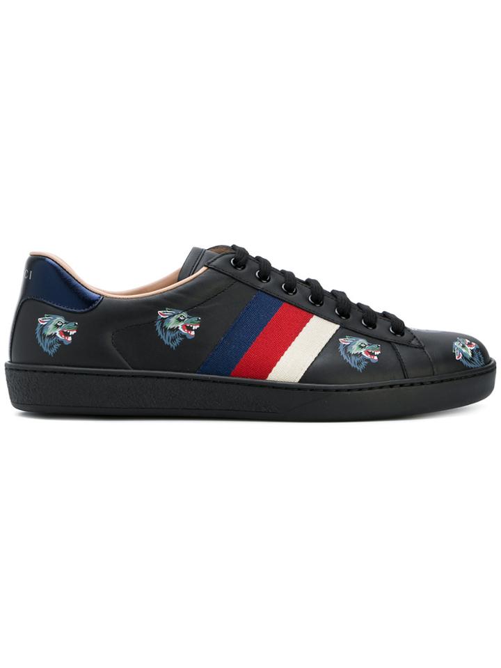 Gucci Ace With Wolves Print Sneakers - Black