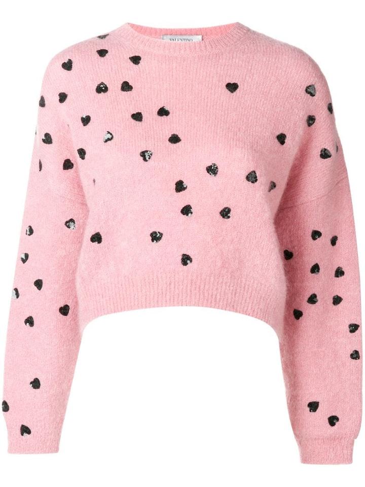 Valentino Heart Embellished Sweater - Pink
