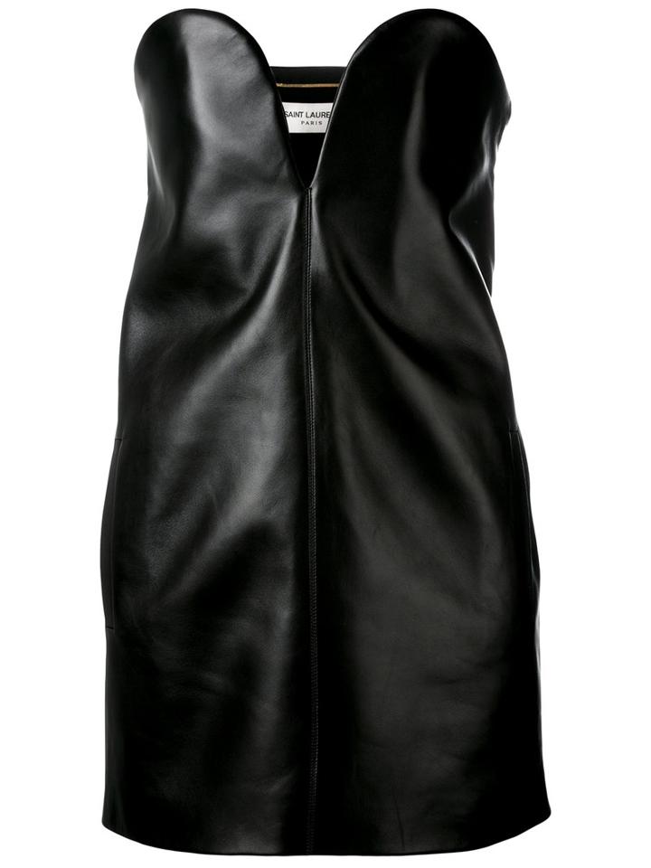 Saint Laurent Bandeau Mini Dress, Women's, Size: 38, Black, Lamb Skin/metal/viscose/silk