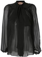 Nº21 Sheer Effect Pussy Bow Blouse - Black
