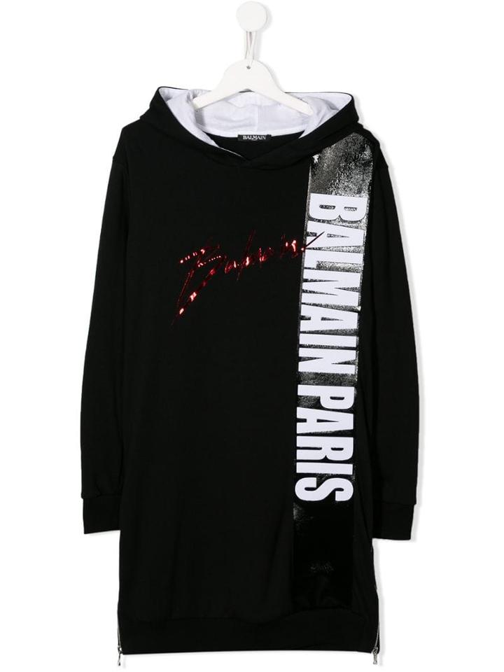 Balmain Kids Paris Hooded Dress - Black