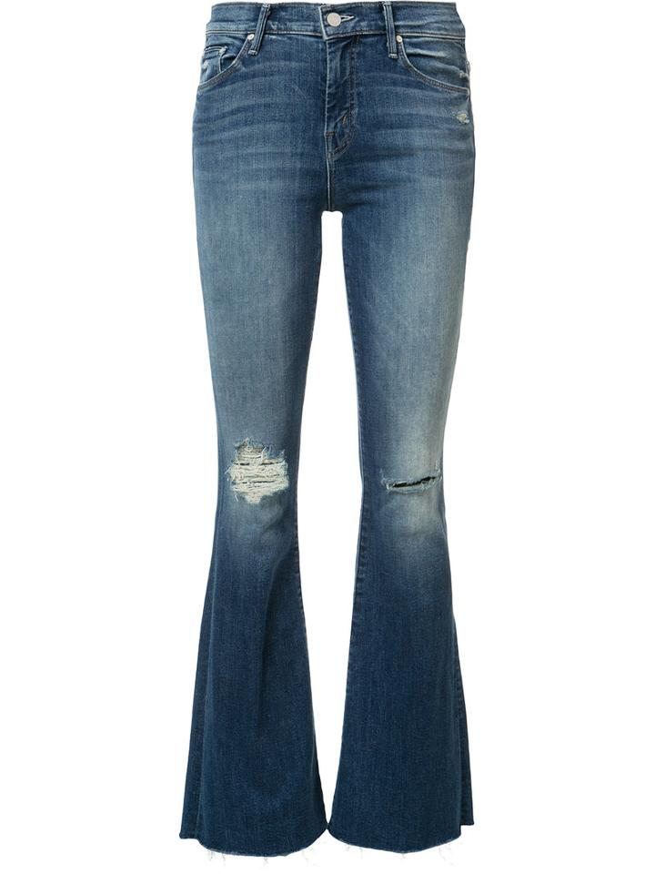 Mother Ripped Detailing Flared Jeans, Women's, Size: 28, Blue, Cotton/polyester/spandex/elastane