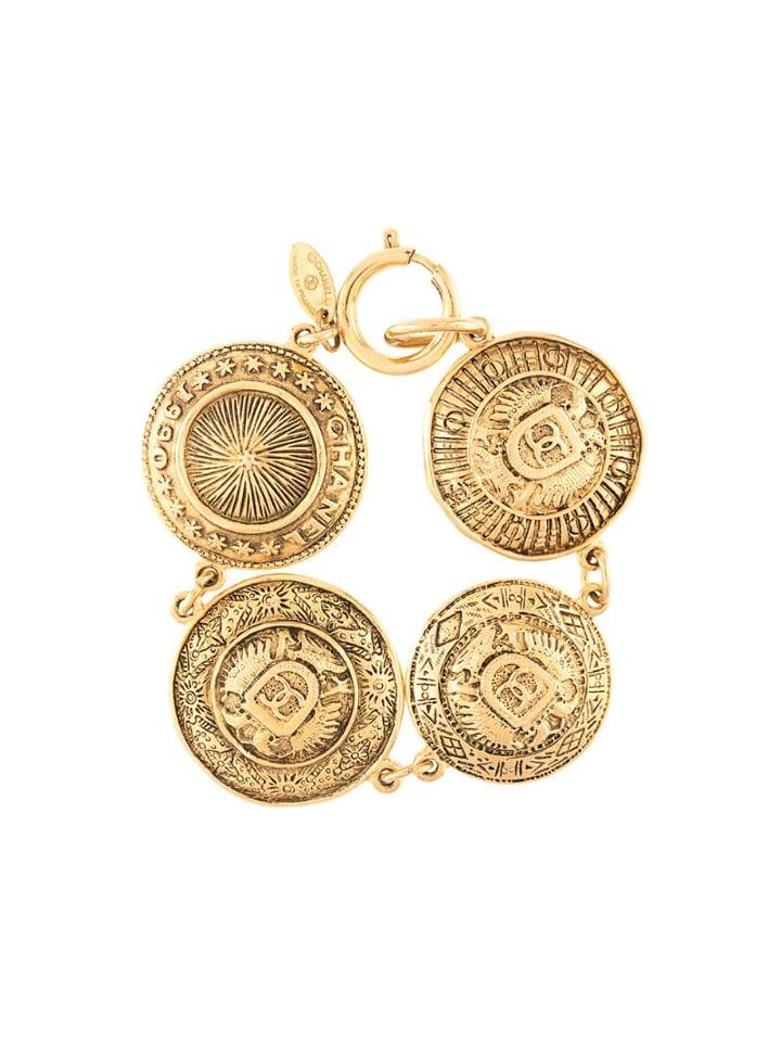 Chanel Pre-owned Cc Logos Medallion Charm Gold Chain Bracelet