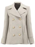 Balmain Off-centre Peaked Cropped Coat, Women's, Size: 38, Grey, Cotton/viscose/cashmere/virgin Wool