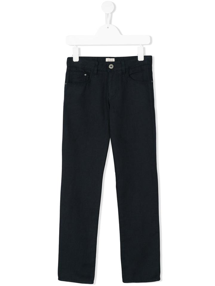 Armani Junior - Straight-leg Trousers - Kids - Cotton/linen/flax - 9 Yrs, Blue