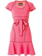 Boutique Moschino - Contrast Trim Belt Dress - Women - Polyester/acetate/triacetate - 46, Pink/purple, Polyester/acetate/triacetate