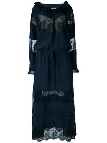 Stella Mccartney - Lace Panel Maxi Dress - Women - Silk/cotton - 40, Women's, Blue, Silk/cotton